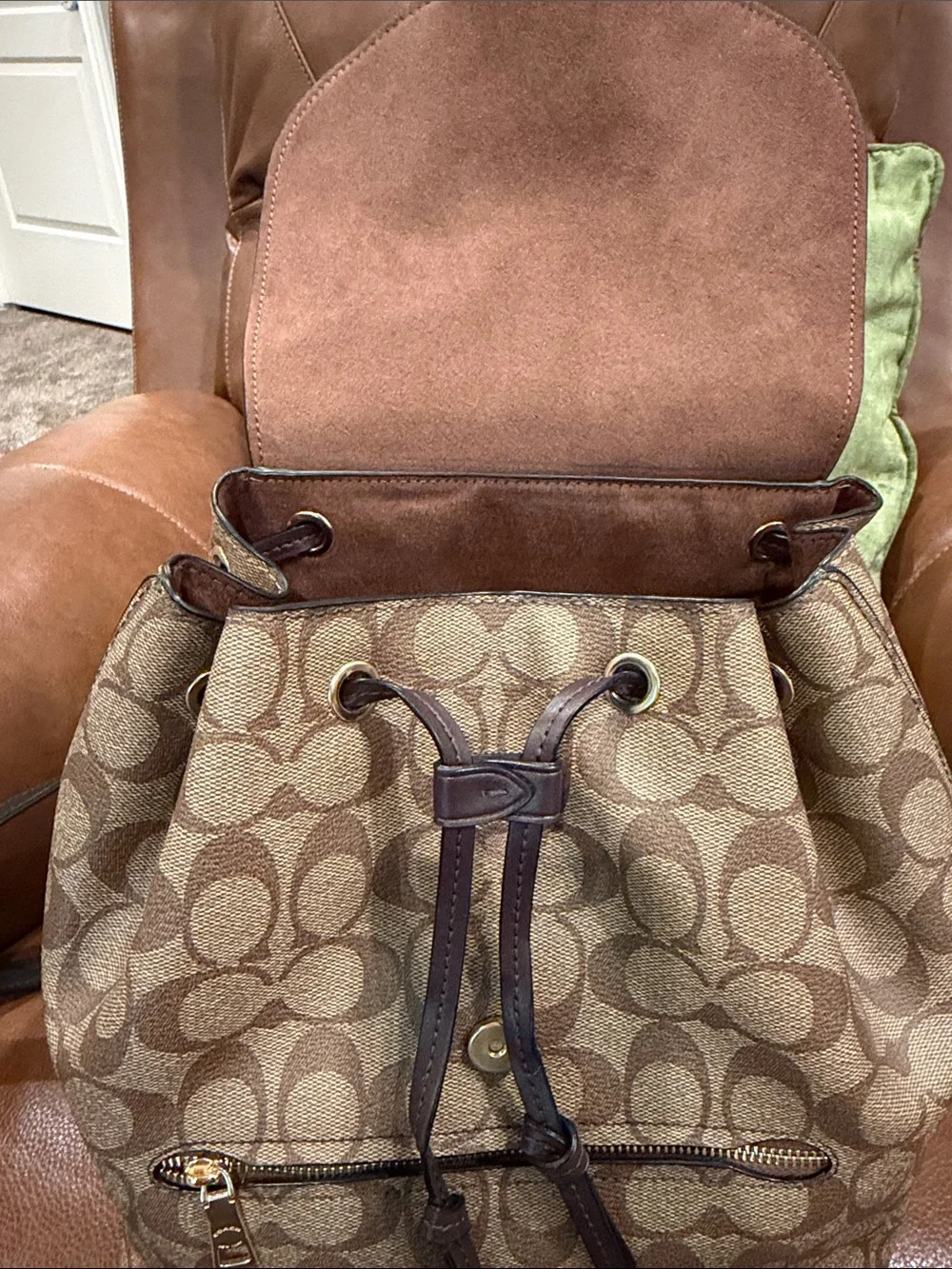 Coach Kleo Signature Canvas Backpack with Rust Suede Flap (2022)